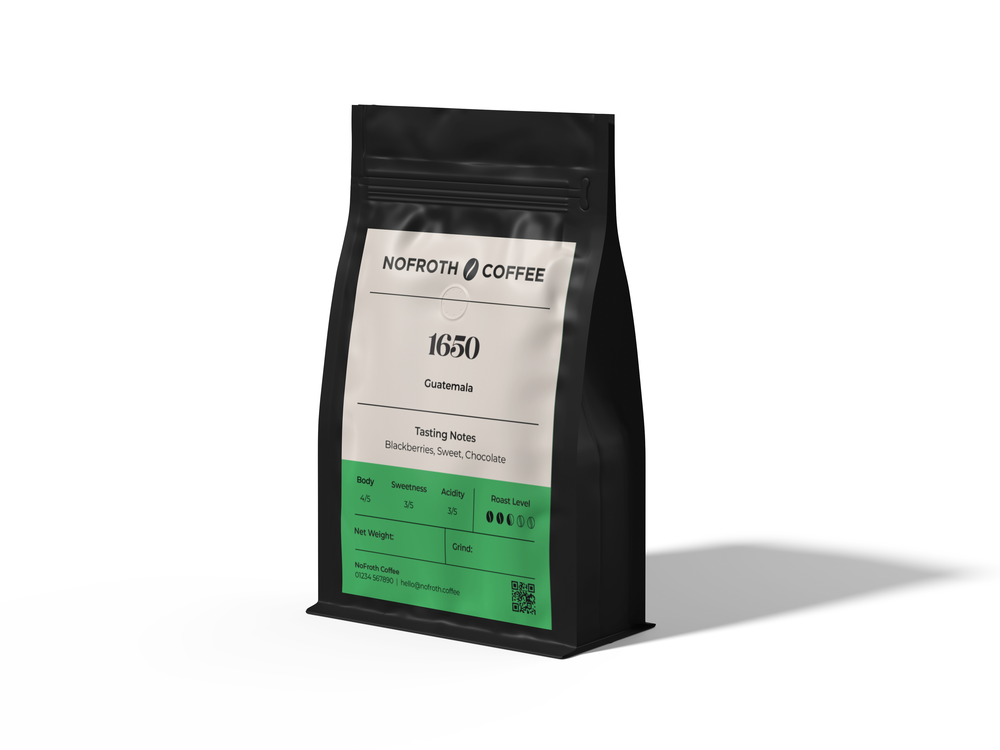 Nofroth Coffee bag with a white label on a white background