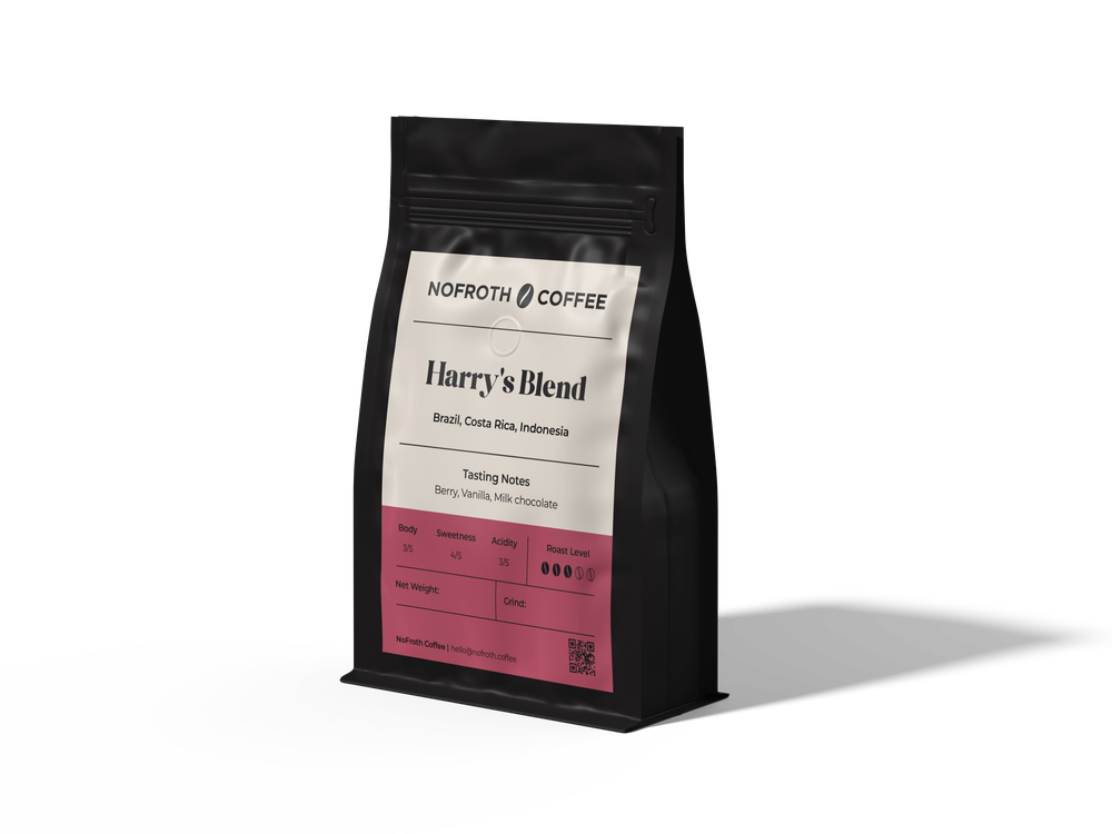 Nofroth Coffee Harry's Blend packaging on a white background